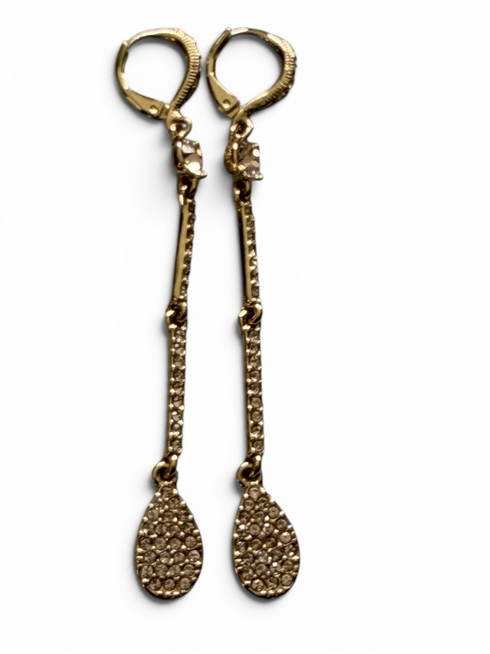 Givenchy Long Gold-Plated Drop Teardrop Crystal Leverback Earrings - Picture 6 of 6